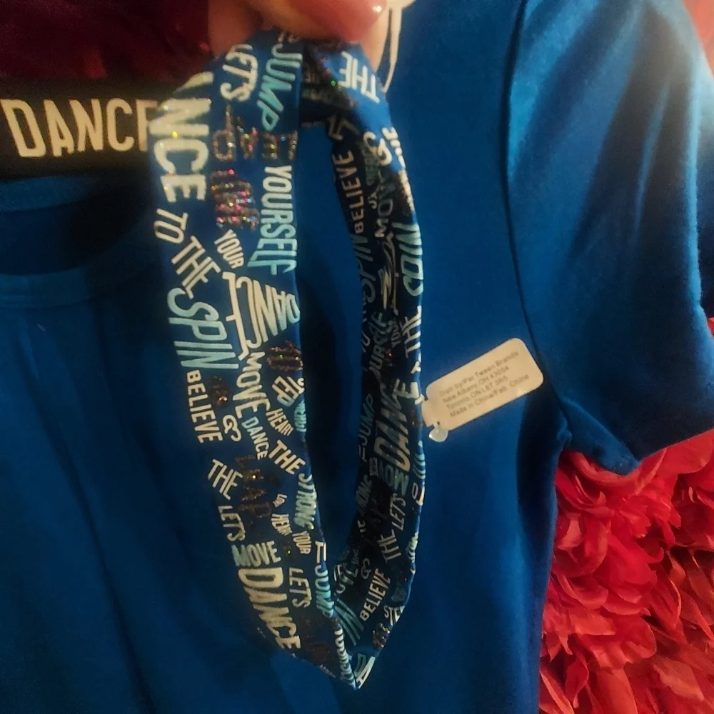 Justice Girls Dance Glitter Shirt with matching headband Size 12 NWT
